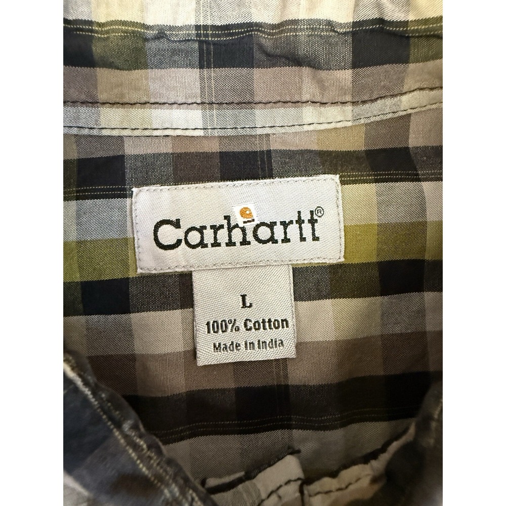 Carhartt Shirt Mens Large Black Yellow Cotton Relaxed Fit Button Long Sleeves Lg - Picture 3 of 16